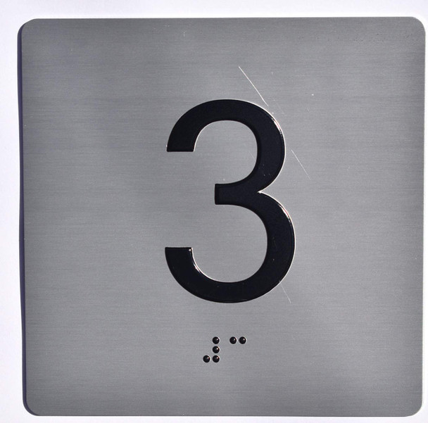 Apartment Number 3 Sign with Braille and Raised Number