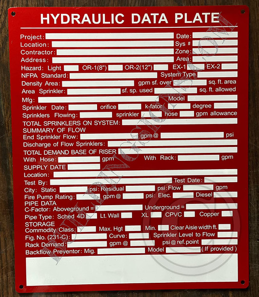 Hydraulic Data Plate Sign