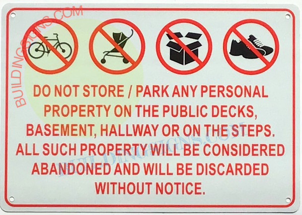 DO NOT STORE PERSONAL PROPERTY  SIGN