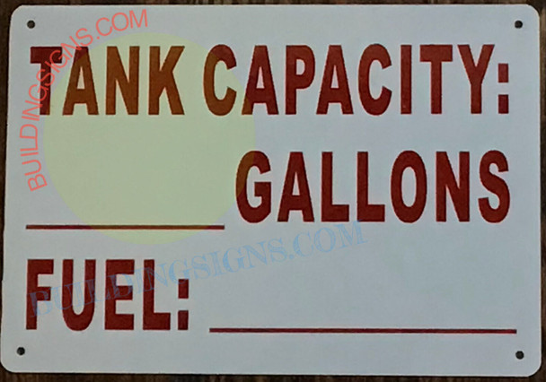 TANK CAPACITY SIGN