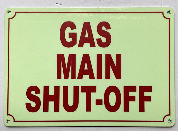 Photoluminescent GAS SHUT OFF VALVE SIGN