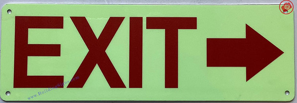 Photoluminescent EXIT RIGHT ARROW SIGN