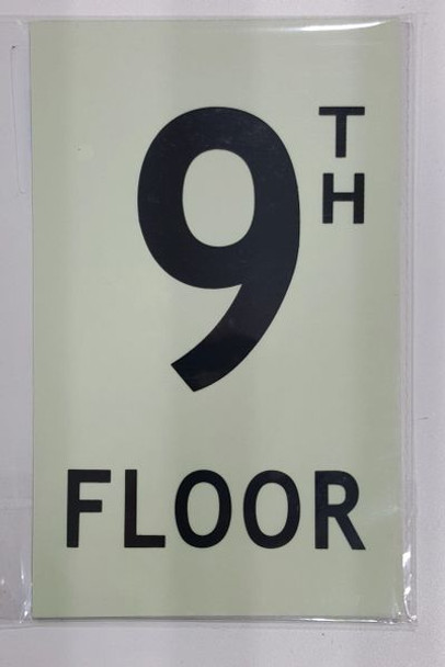 FLOOR NUMBER SIGN - 9TH FLOOR SIGN - PHOTOLUMINESCENT GLOW IN THE DARK SIGN