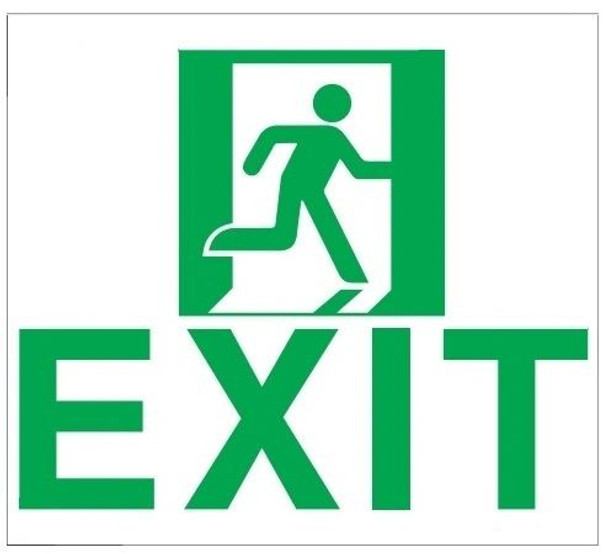 GLOW IN THE DARK HIGH INTENSITY SELF STICKING PVC GLOW IN THE DARK SAFETY GUIDANCE SIGN - "EXIT" SIGN 9X10 WITH RUNNING MAN