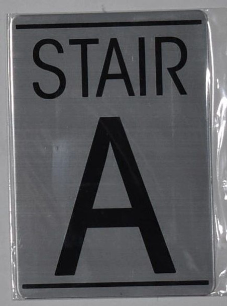 FLOOR NUMBER SIGN - STAIR A SIGN - BRUSHED ALUMINUM