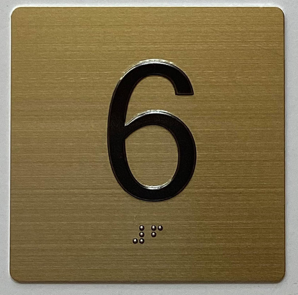 6TH FLOOR Elevator Jamb Plate Signage With Braille and raised number-Elevator FLOOR 6 number Signage  - The sensation line