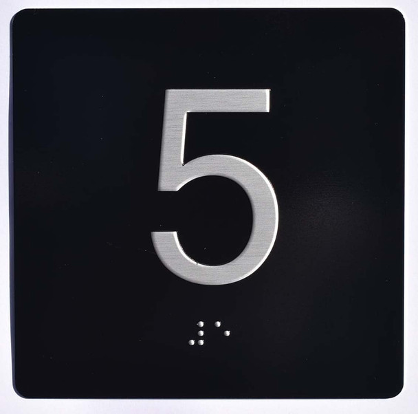 Sign Elevator JAMB Plate with Braille - Elevator Floor Number Brush BLACK