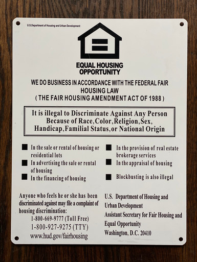 EQUAL HOUSING OPPORTUNITY SIGN- WHITE (ALUMINUM SIGNS 11X8.5) - HPD ...