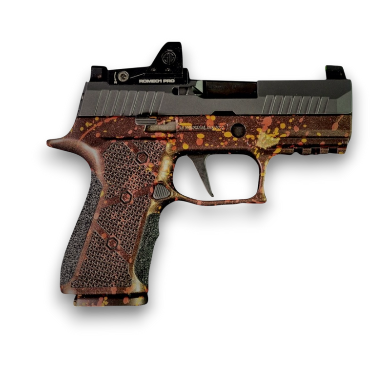 cerakote laser stipple alpha hybrid p320 grip module red splatter