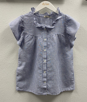 Ruffle Blouse Short Sleeve Stripe