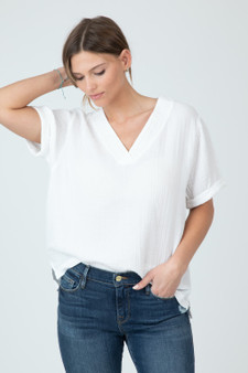 Gauze Vneck Roll Sleeve