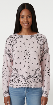 J Society Bandana Print Sweater, Petal 23146