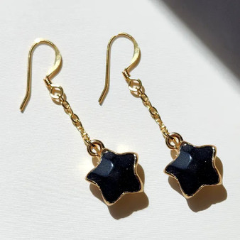 Black Onyx Star Chain Earrings