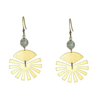 Labradorite Brass Fun Boho Geometric Slice Earrings
