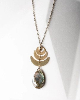 Labradorite Triple Crescent Moon Long Necklace