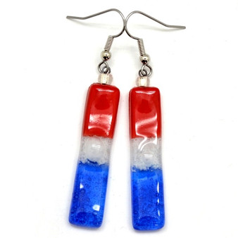 Long Rectangle Red White & Blue Earring