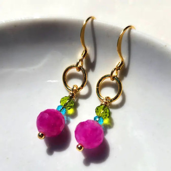 Fuchsia Jade Gold Earring