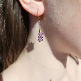 Triple Light Amethyst Rondelle Dainty Chain Earrings