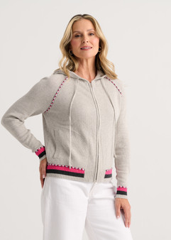 Stripe Trim Zip Up Hoodie