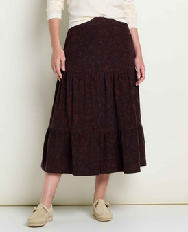 Cattail Cord Midi Skirt - Carob Floral Print