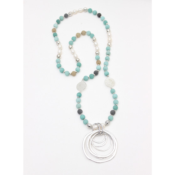 Amazonite & Pearl Lady of the Rings Necklace