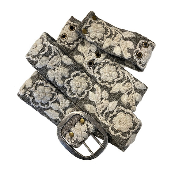 Two tone embroidered belt by Jenny Krauss.  Fairtrade, handmade in Peru