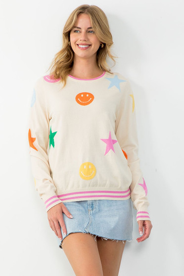 Smiley Star Pullover - Cream