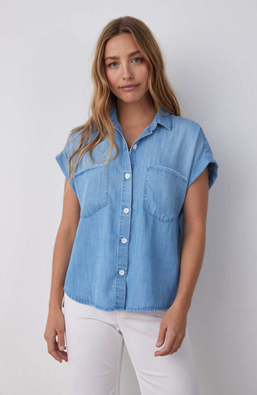 Bella Dahl short sleeve chambray tencel shirt