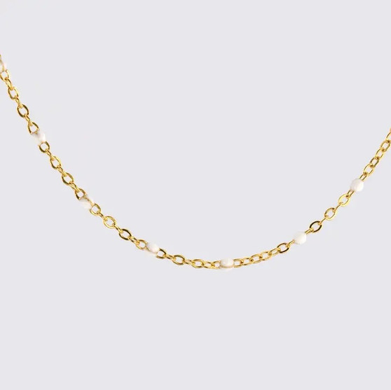 Nina Delicate White Enamel Satellite Chain Necklace