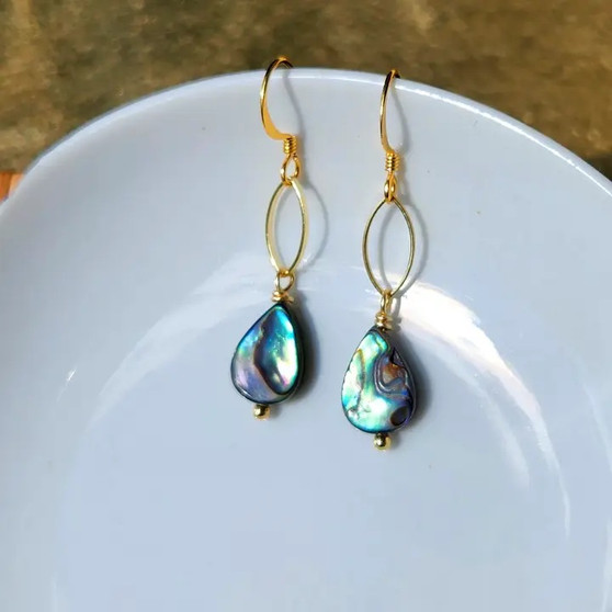 Echo Dainty Abalone Gold Marquis Earring