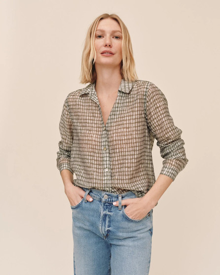 Classic Button Down - Olive Gingham Print