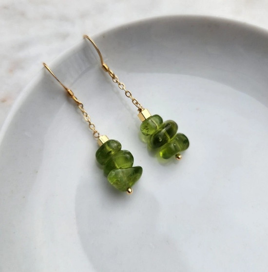 Olive Peridot Pebble Earring