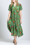 Floral Print Long Tiered Dress w/ Elbow Sleeves