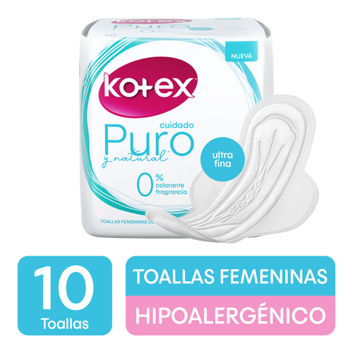 Kotex Toalla Femenina Puro y Natural x 10 Unidades