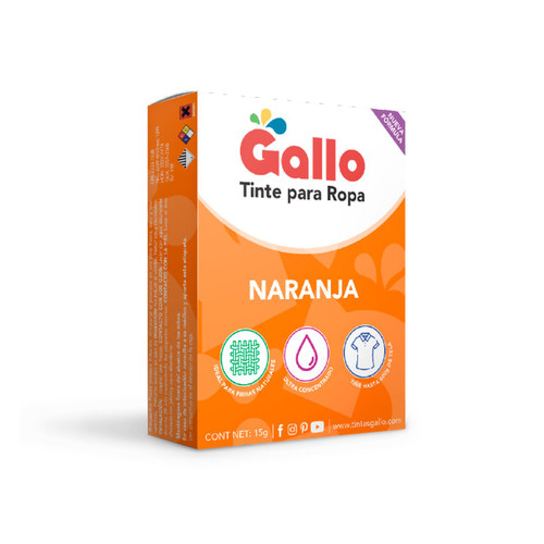 GALLO TINTE PARA ROPA NARANJA X 15 GRAMOS