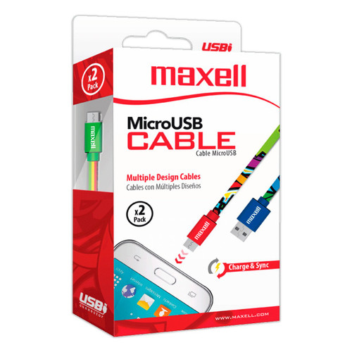 PACK 2 CABLES MICRO USB FLAT COLORES 4 PIES MAXELL
