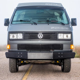 Front view of grey VW Syncro Westfalia with Rocky Mountain Westy Front Twin Peaks bumper installed Front view of grey VW Syncro Westfalia with Rocky Mountain Westy Front Twin Peaks bumper installed