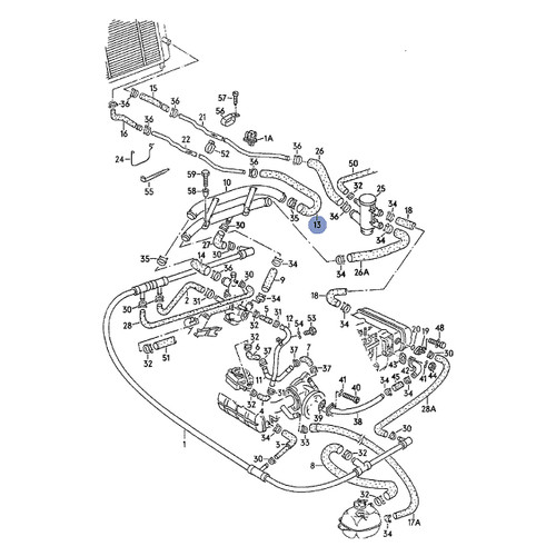 Silicone Coolant Hose - Radiator Return Pipe to Upper Right H-pipe - SYNCRO ONLY