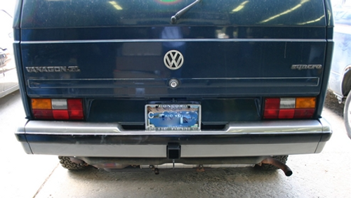 Rear view of a Vanagon with Hidden Hitch from Van Cafe installed