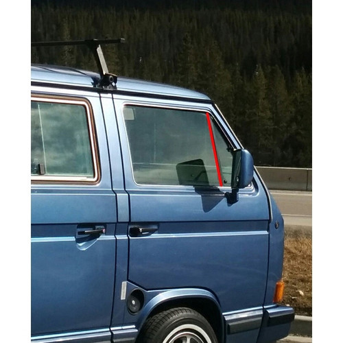 Volkswagen vanagon with forward front door vertical felt weatherstrip detailed in red Volkswagen vanagon with forward front door vertical felt weatherstrip detailed in red