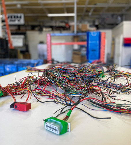 Rocky mountain westy wiring harness in progress on work bench