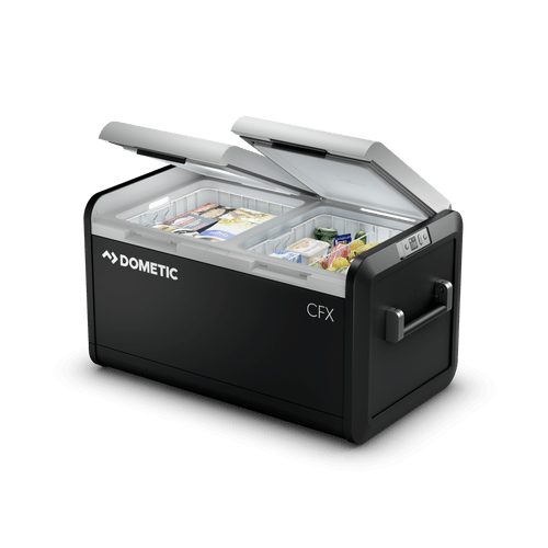 Lids open view of Dometic CFX3 95-liter Dual Zone Powered Cooler