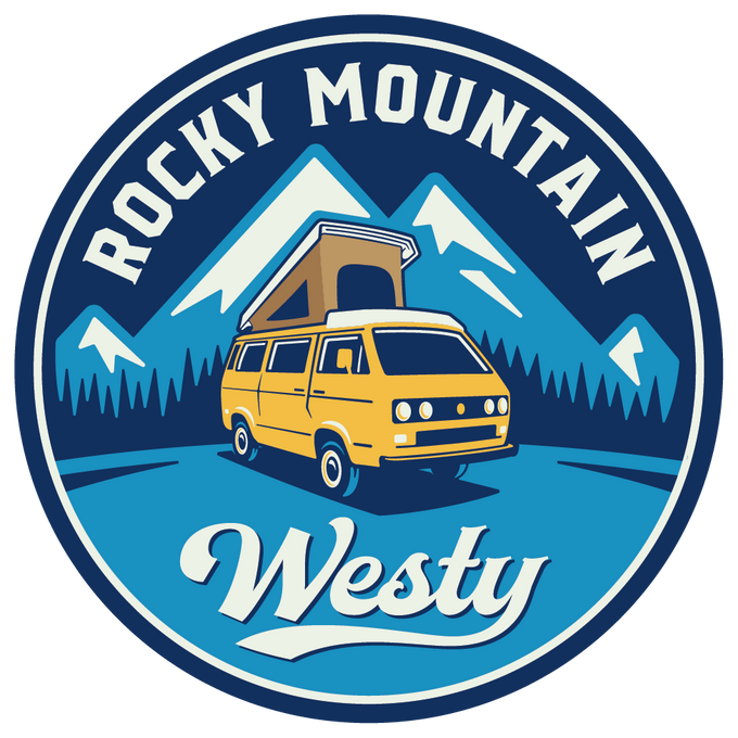 Round magnet with the Rocky Mountain Westy logo