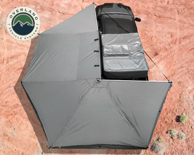 OVS 270 Driver Side Awning For Standard Height Vehicle installed on a vehicle in the desert