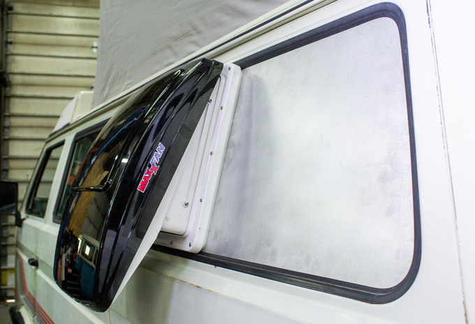 Vanagon Side Window Kit for Vent Fan installed in van