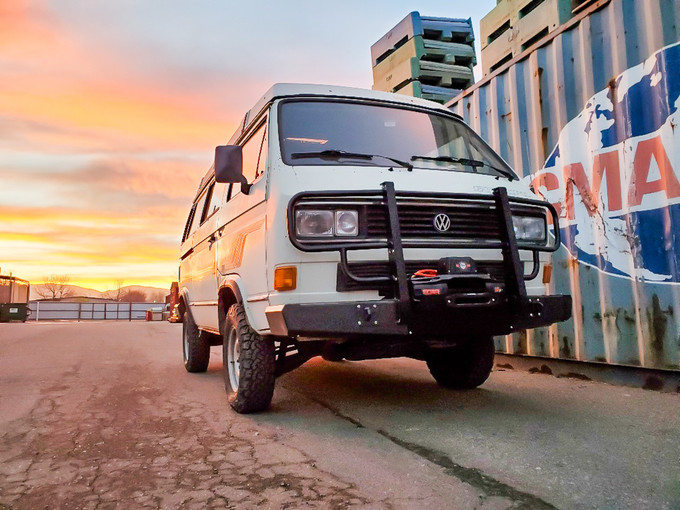 Twin Peaks Front Bumper Winch Mounting Kit mounted on a vanagon