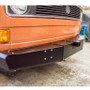 Twin Peaks Front Bumper Receiver Hitch mounted on an orange vw vanagon