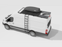 Van Cafe Rooftop Deck Summit Package on a white Ford Transit shown with accessories