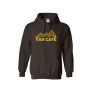 A brown hooded sweatshirt with the van cafe logo in yellow