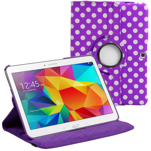 Purple & White Polka Dot PU Leather 360 Rotating Case for Samsung Galaxy Tab 4 Nook 10.1 (T530)